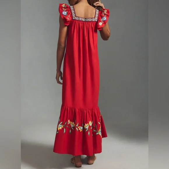 Farm Rio for Anthropologie Embroidered Square-Neck Maxi Dress Size S - Picture 3 of 11